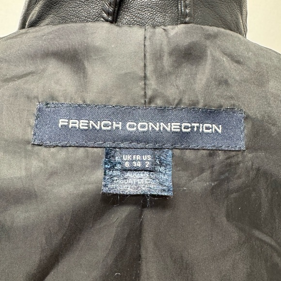 French Connection Vegan Leather Moto Jacket Black/Gold Size 2 - Picture 11 of 16